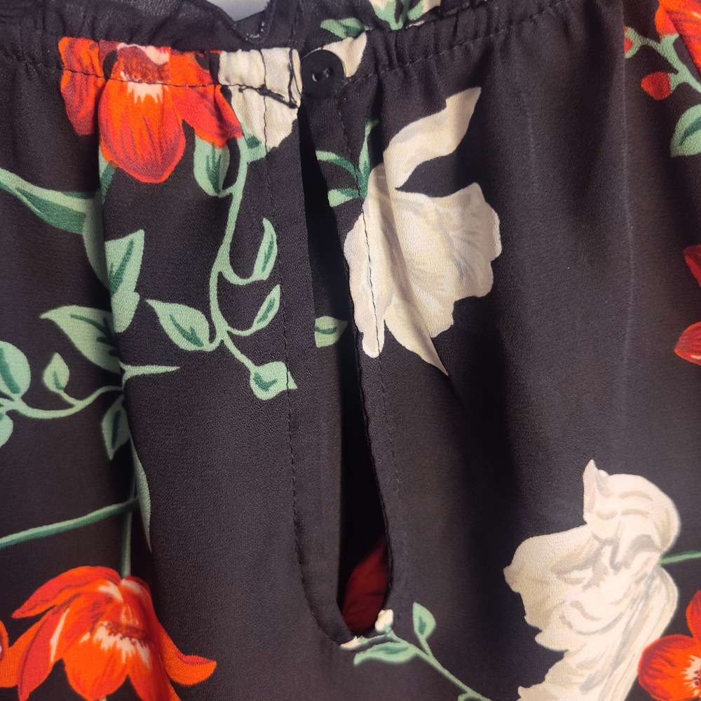 Old Navy Black Floral Smocked Neck Bell Sleeve Blouse Top Large - Picture 5 of 8